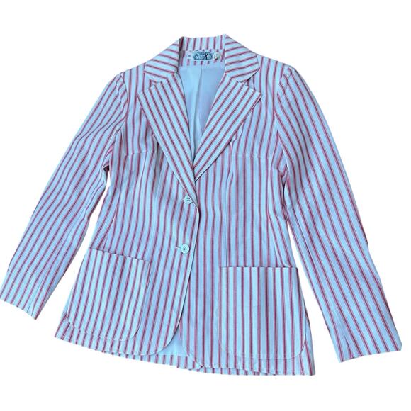 Vintage 1970s The Villager Red & White Striped Blazer Cotton Jacket / Small - - Picture 1 of 5